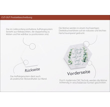 Produktbeschreibung Cut-Out: Rückseite mit Klebepunkten und Vorderseite mit Motivdruck auf Hartschaumpanel.