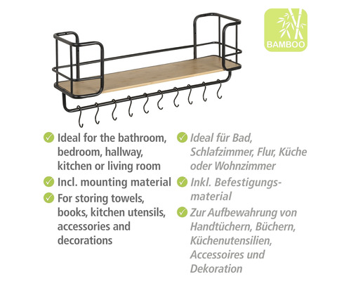 Wandregal mit Ablagefläche und Hakenleiste
