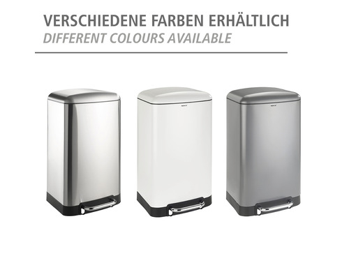 Drei Tretabfalleimer in verschiedenen Ausführungen