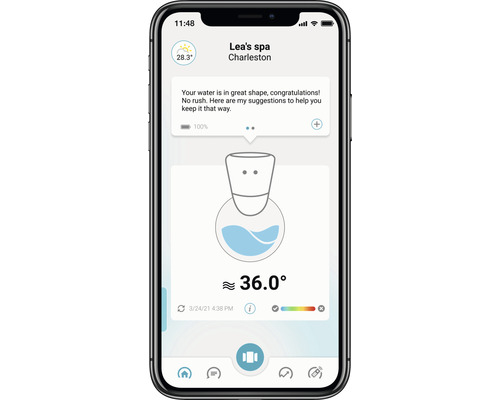 Smartphone-Anzeige einer Wasserqualitäts-App.