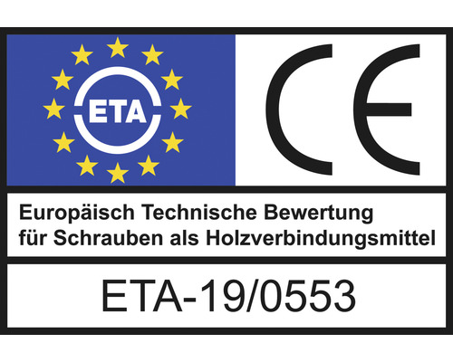 Europäische Technische Bewertung für Schrauben als Holzverbindungsmittel mit CE Kennzeichnung und ETA-19/0553