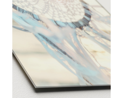 Nahaufnahme einer gedruckten Leinwand mit einem Traumfänger-Motiv