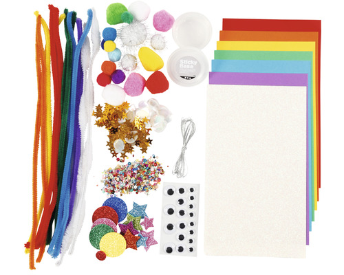 Bastelset mit Pfeifenreinigern, Pompons, Glitter, Wackelaugen, Sternen und Papier
