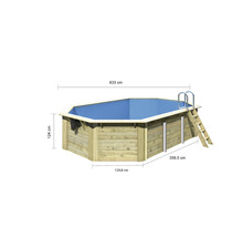 Aufstellpool Holzpool-Set Karibu Nixe 4 achteckig Ø 632,5x121,1 cm inkl. Sandfilteranlage, Einhängeleiter und Breitmaulskimmer mit Rücklaufdüse