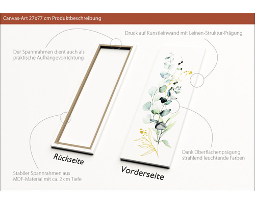 Leinwandbild, 27x77 cm, mit Pflanzenmotiv und Rahmen aus MDF-Material