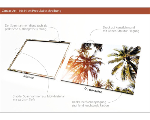 Leinwandbild 116x84 cm mit Palmenmotiv und MDF Rahmen