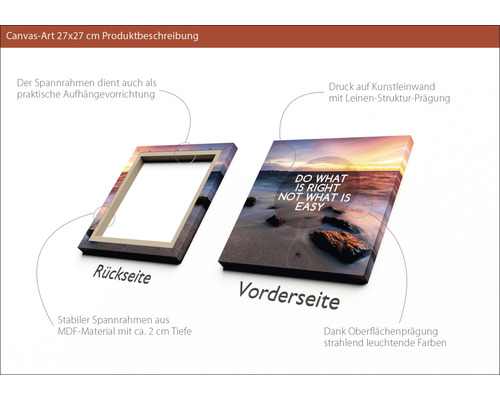 27x27 cm Leinwandbild mit Motivdruck, Keilrahmen und Aufhängevorrichtung
