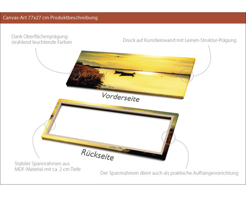Leinwandbild 77x27 Zentimeter mit Landschaftsmotiv, Vorder- und Rückseite