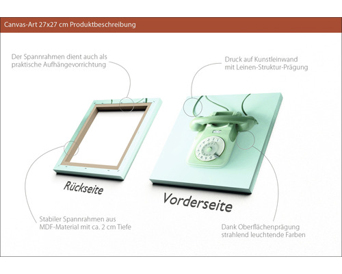 Leinwandbild 27x27 Zentimeter mit Telefonmotiv, Vorder- und Rückseite dargestellt