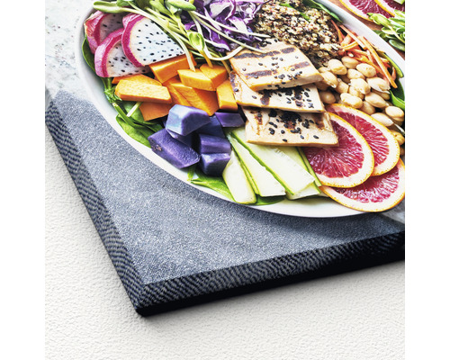 Canvasbild eines Tellers mit verschiedenen Zutaten wie Tofu, Gemüse und Obst