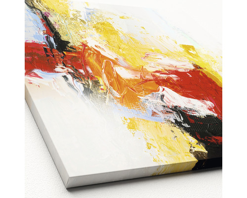 Gemälde mit abstrakten Farbfeldern in Rot, Gelb und Schwarz