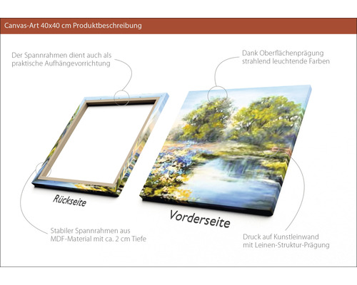 Leinwandbild, 40x40 cm, mit Landschaftsmotiv und Keilrahmen aus MDF