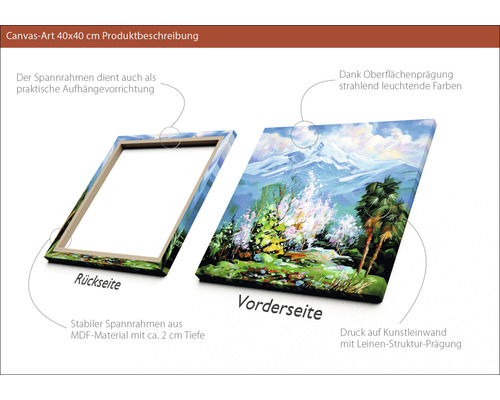 Leinwandbild 40x40 Zentimeter mit Berglandschaft und MDF Rahmen