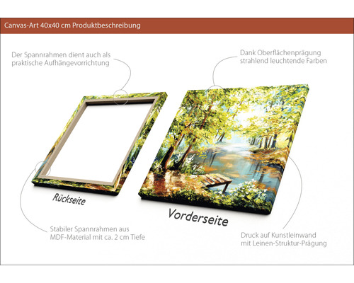 40x40 cm Leinwandbild mit Waldmotiv, Vorder- und Rückseite