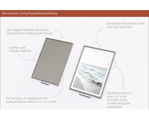 Slim Scandic-Living Bilderrahmen mit Glasabdeckung und Aufhängevorrichtung