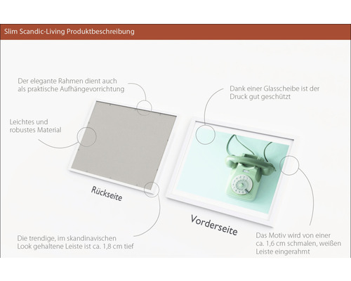 Produktbeschreibung eines Bilderrahmens mit Vorder- und Rückseite