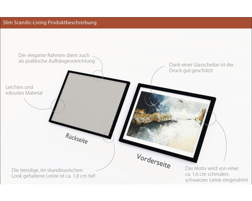 Ansicht der Vorder- und Rückseite eines Bilderrahmens mit schmalem, schwarzen Rahmen