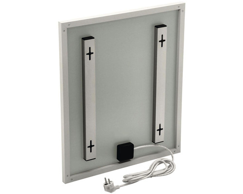 Rückansicht einer Heizplatte mit Montagevorrichtung und Stromkabel