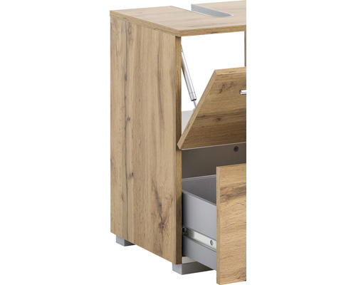 Detailansicht eines Waschbeckenunterschranks mit Schublade und Klappe