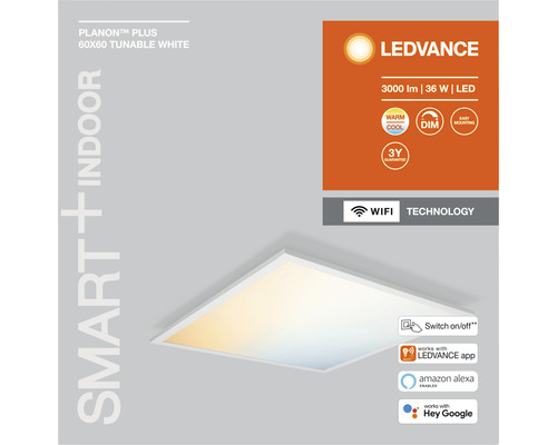 Ledvance LED Panel CCT 36W 3000 lm 3000- 6500 K 60x60 cm Smart+ WiFi Planon Plus Tunable White + Nachtlichtfunktion