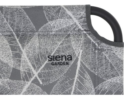 Detailansicht eines Gartenmöbels mit Blattmuster und Siena Garden Logo