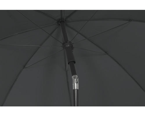 Unterseite eines Sonnenschirms mit Streben und Mast