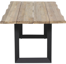Esstisch mit Holzplatte und schwarzem Metallgestell