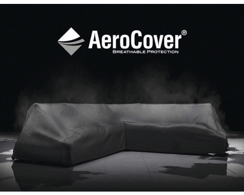 Abgedecktes Ecksofa mit AeroCover Logo zum Schutz vor Witterungseinflüssen