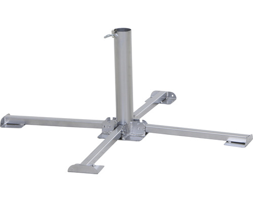 Schirmständer aus Metall mit vierbeiniger Basis und zentralem Halterohr