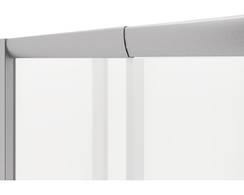 Detailansicht eines silberfarbenen Aluminiumrahmens mit weißer Füllung