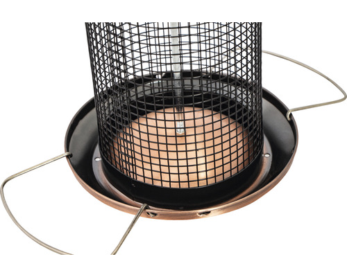 Detailansicht einer Vogelfutterstelle mit Metallgitter