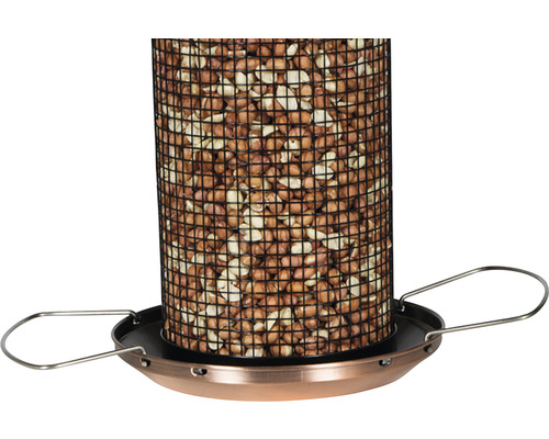 Vogelfutterspender aus Metall mit Erdnüssen