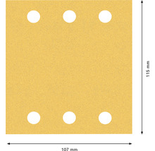 Schleifblatt mit sechs Löchern, Größe 115 mm mal 107 mm
