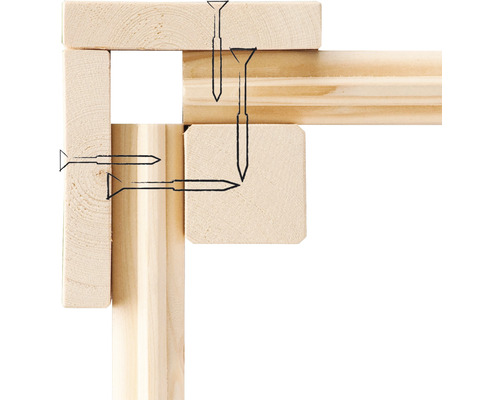 Detailansicht einer Holzrahmenverbindung mit Schrauben