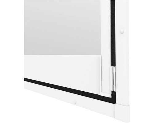 Detailansicht eines weißen Insektenschutzfensters mit schwarzer Dichtung