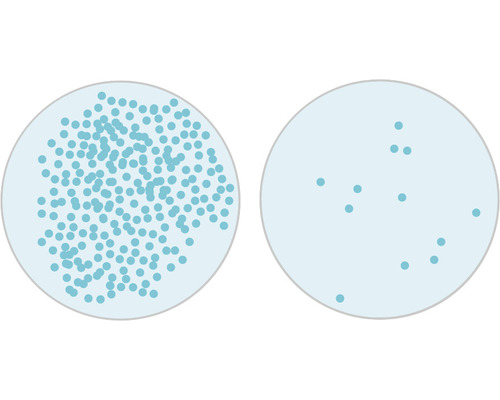 Illustration zweier Petrischalen mit unterschiedlich verteilten Punkten