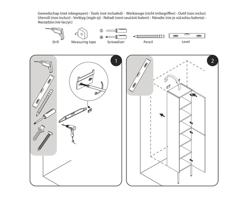 Montageanleitung für ein Möbelstück, Werkzeuge nicht enthalten