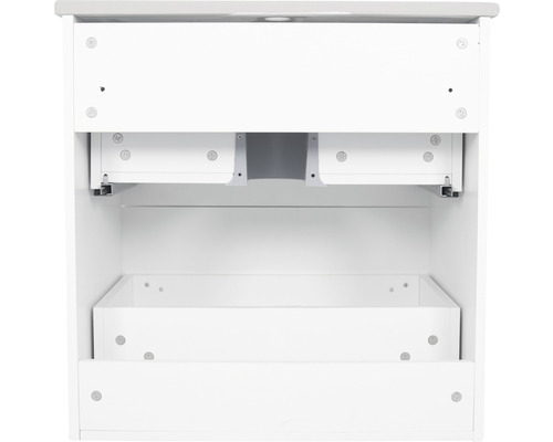 Innenansicht eines weißen Waschtischunterschranks mit Schubladen für Badezimmer