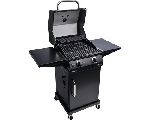 Gasgrill mit zwei Brennern, Seitentischen, Wagen und Rollen