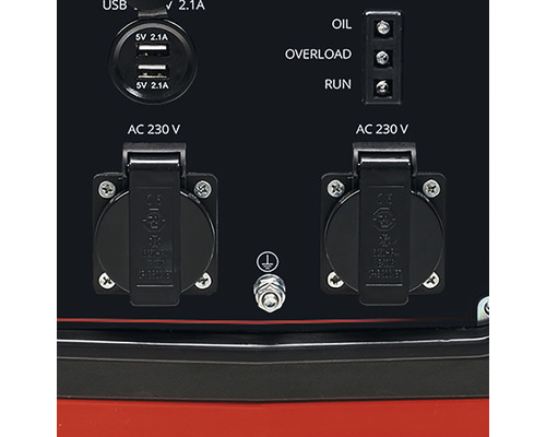 Anschlüsse eines Stromgenerators mit 230 V Steckdosen und USB Anschlüssen