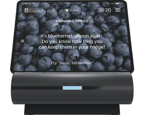 Smart Display mit Informationen über Blaubeeren und Smart-Home-Funktionen