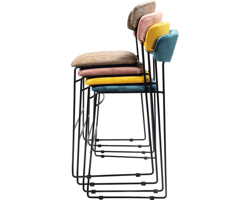 Stapel aus vier Barhockern mit Metallgestell und Polstersitz