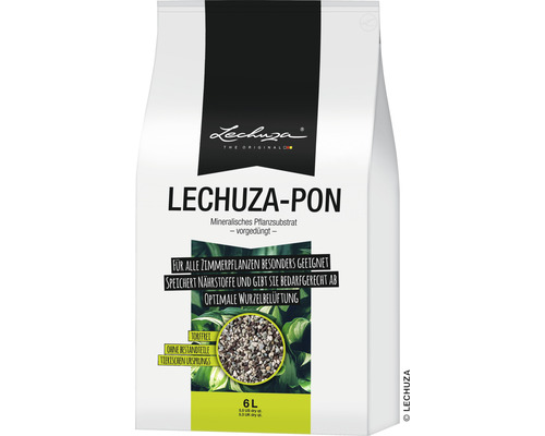 LECHUZA-PON Pflanzsubstrat, 6 Liter, mineralisch und vorgedüngt, geeignet für alle Zimmerpflanzen