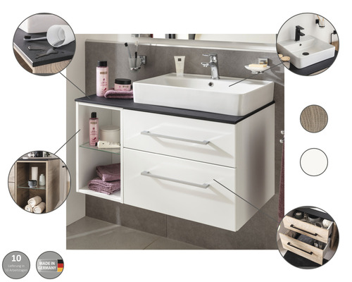Badezimmermöbel-Set mit Waschbecken, zwei Schubladen und einem Regal