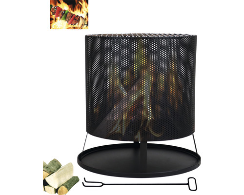 Feuerstelle mit Grillrost, Holz und Schürhaken für den Garten