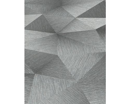 Nahaufnahme einer grauen Tapete mit dreidimensionalem geometrischen Muster.