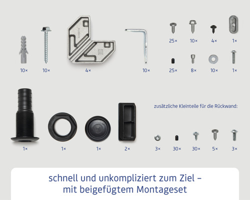 Montagesatz mit Schrauben, Dübeln und Verbindungselementen