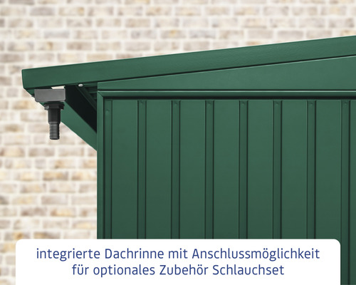 Detailansicht einer integrierten Dachrinne mit Anschlussmöglichkeit für optionales Schlauchset