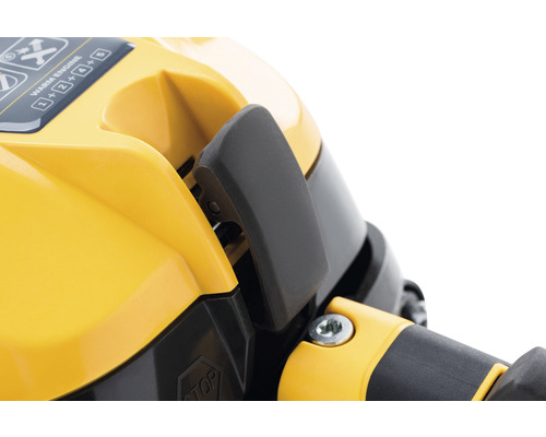 Detailaufnahme eines gelben Geräts mit schwarzem Hebel