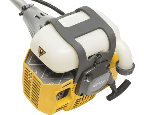 Detailansicht des Motors einer Motorsense